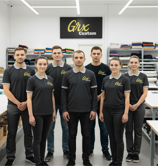 Equipo de trabajo con uniforme personalizado de GRX Custom