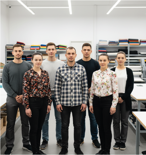 Equipo de trabajo sin uniforme, ropa variada