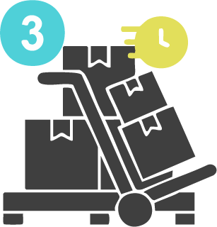 Icono 3: Carretilla con cajas para envío rápido del pedido